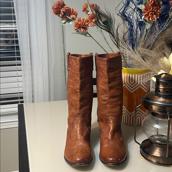 Frye Women's Cognac Leather Heeled Boots - Picture 2 of 6